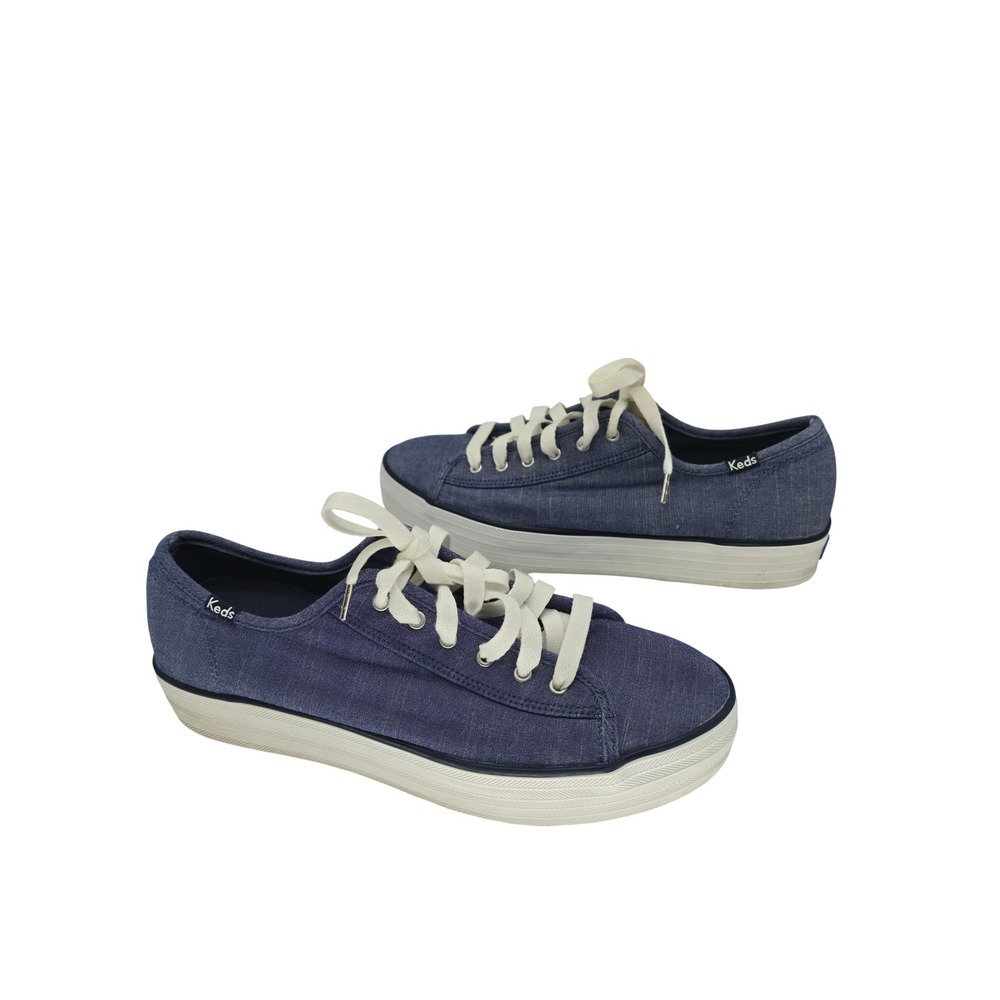 Keds Jump Kick Duo Blue Chambray Platform Sneakers Womens 9.5 Athleisure Casual